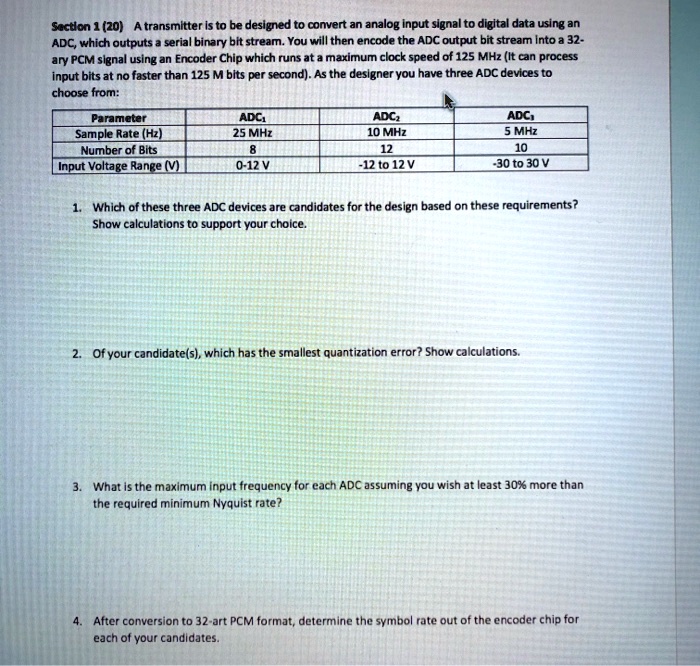 Section 1 (20) A transmitter is to be designed to convert an analog ...