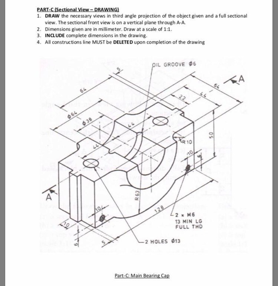 SOLVED: PART-C (Sectional View - DRAWING) 1. DRAW the necessary views ...