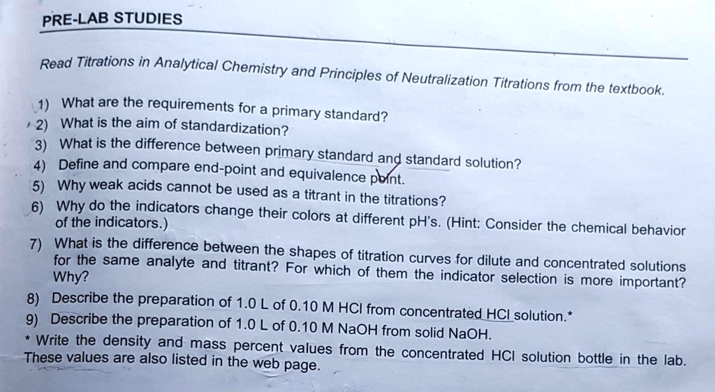 SOLVED Analytical Chemistry Lab Experiment Neutralization Titrations