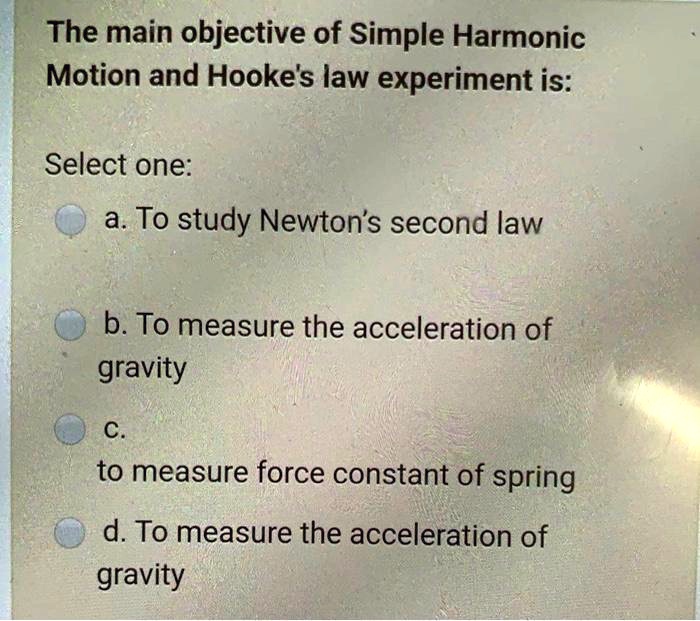 SOLVED The main objective of Simple Harmonic Motion and Hooke's law