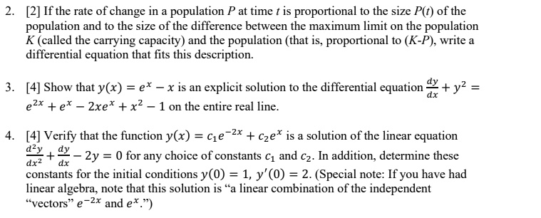 SOLVED: 2.[2] If the rate of change in a population P at time t is ...