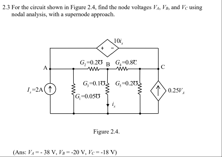 SOLVED: 2.3 For The Circuit Shown In Figure 2.4, Find The Node Voltages ...