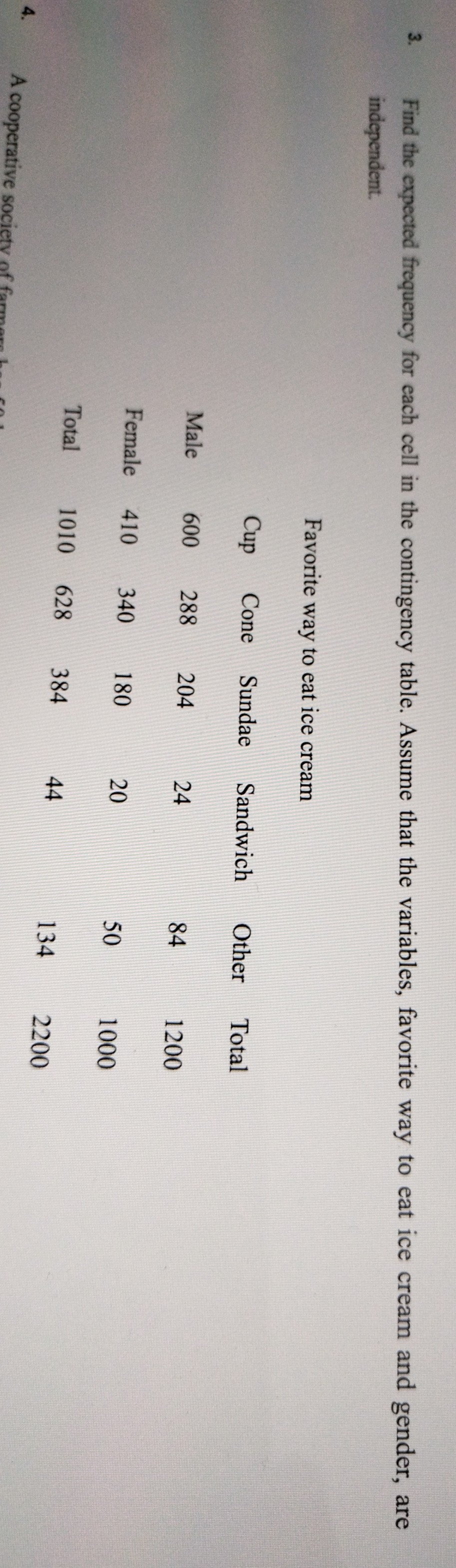 SOLVED: 3. Find the expected frequency for each cell in the contingency ...