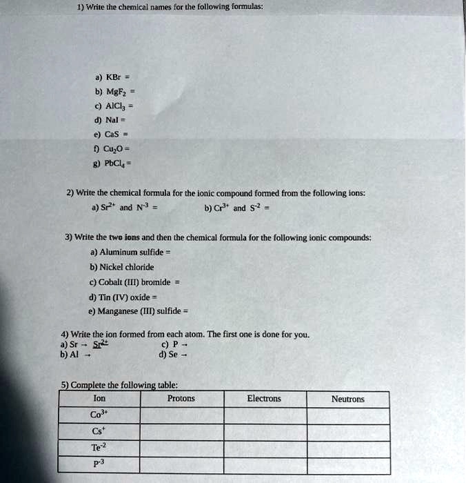 SOLVED: Write the chemical names for the following formulas: a) KBr b ...