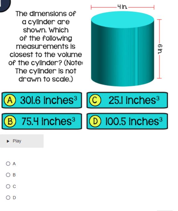 SOLVED: The dimensions of a cylinder are shown. Which of the following ...
