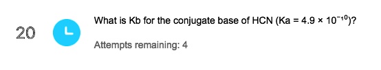 What is Kb for the conjugate base of HCN (Ka = 4.9 × 10?¹?)?