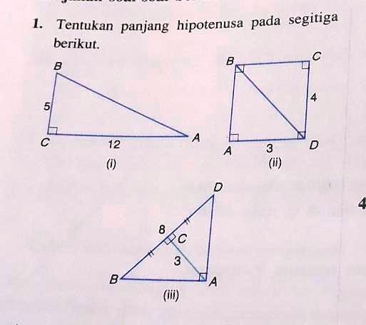 SOLVED: tentukan panjang hipotenusa pada segitiga berikut Tentukan ...