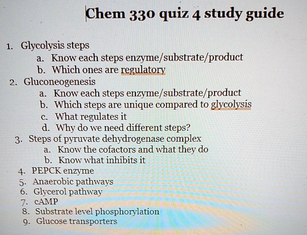 SOLVED IChem 330 Quiz 4 Study Guide 1. Glycolysis steps a. Know each