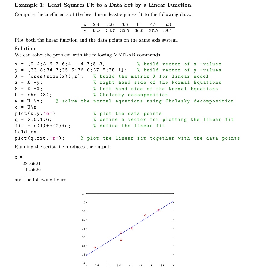 [GET ANSWER] example 1 least squares fit to data set by linear function ...