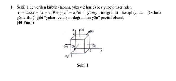 SOLVED: 1. ?ekil 1 De Verilen Kübün (taban?, Yüzey 2 Hariç) Be? Yüzeyi ...