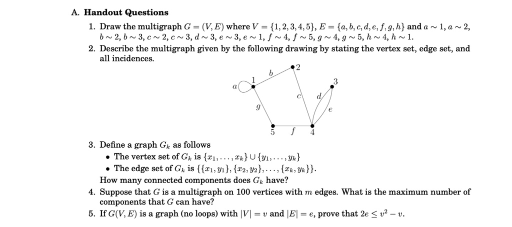 SOLVED: Handout Questions Draw the multigraph G = (V, E) where V = 1, 2 ...