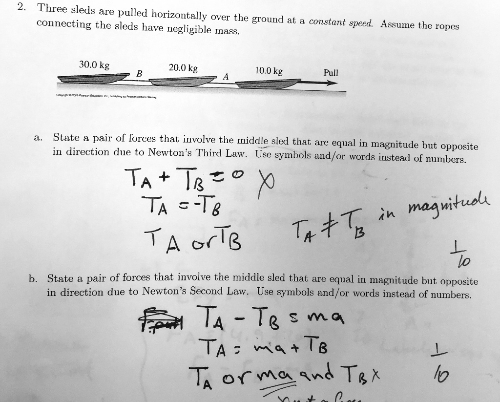 SOLVED:2 Three sleds are pulled horizontally over the connecting the