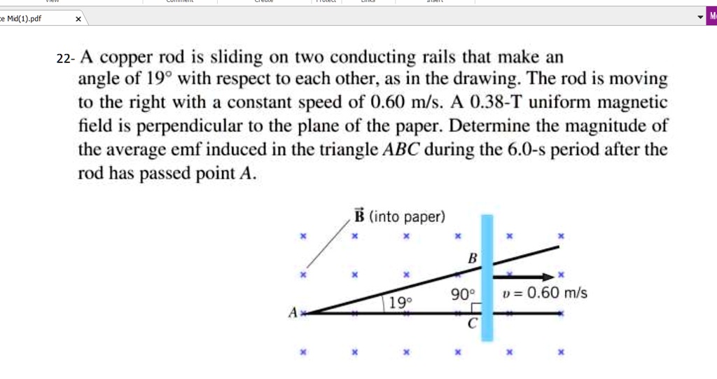 SOLVED Md(1) pdf 22 A copper rod is sliding on (Wo conducting rails