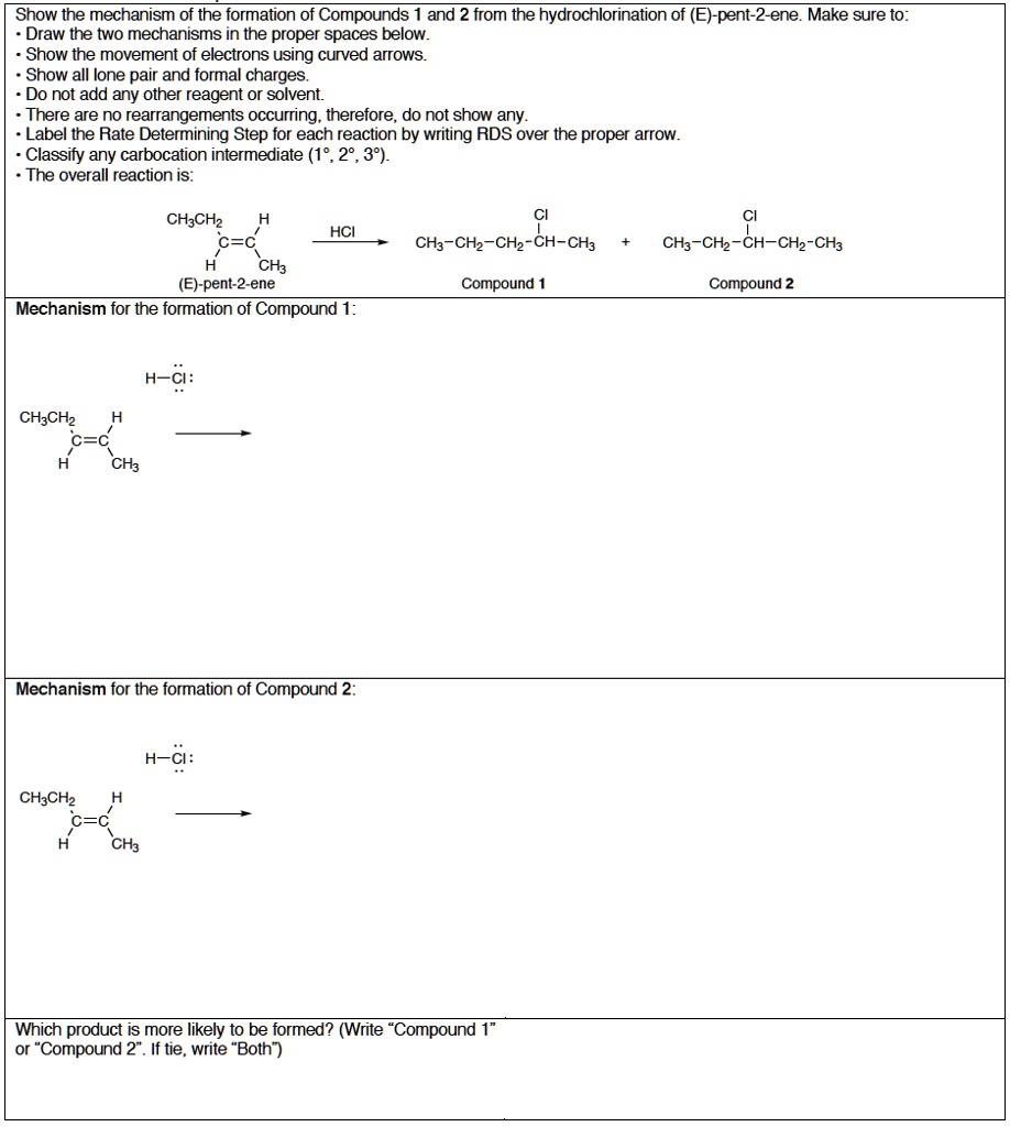 Text: Show the mechanism of the formation of Compounds 1 and 2 from the ...