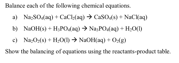 SOLVED:Balance each ofthe following chemical equations_ a) NazSOa(aq ...