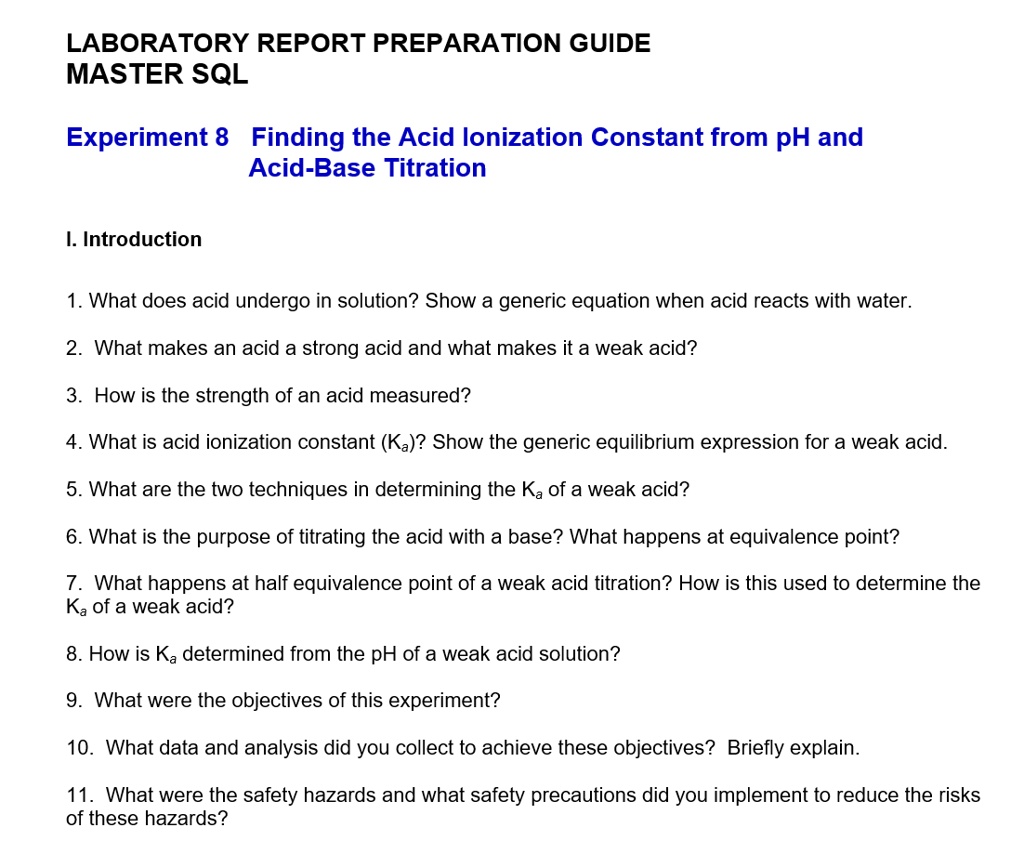 LABORATORY REPORT PREPARATION GUIDE MASTER SQL Experiment 8 Finding the
