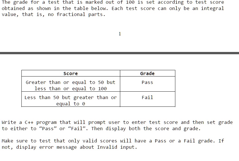 SOLVED: The grade for a test that is marked out of 100 is set according ...