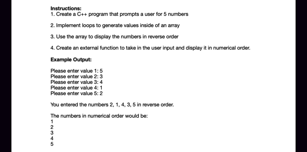 instructions 1 create a c program that prompts a user for 5 numbers 2 ...