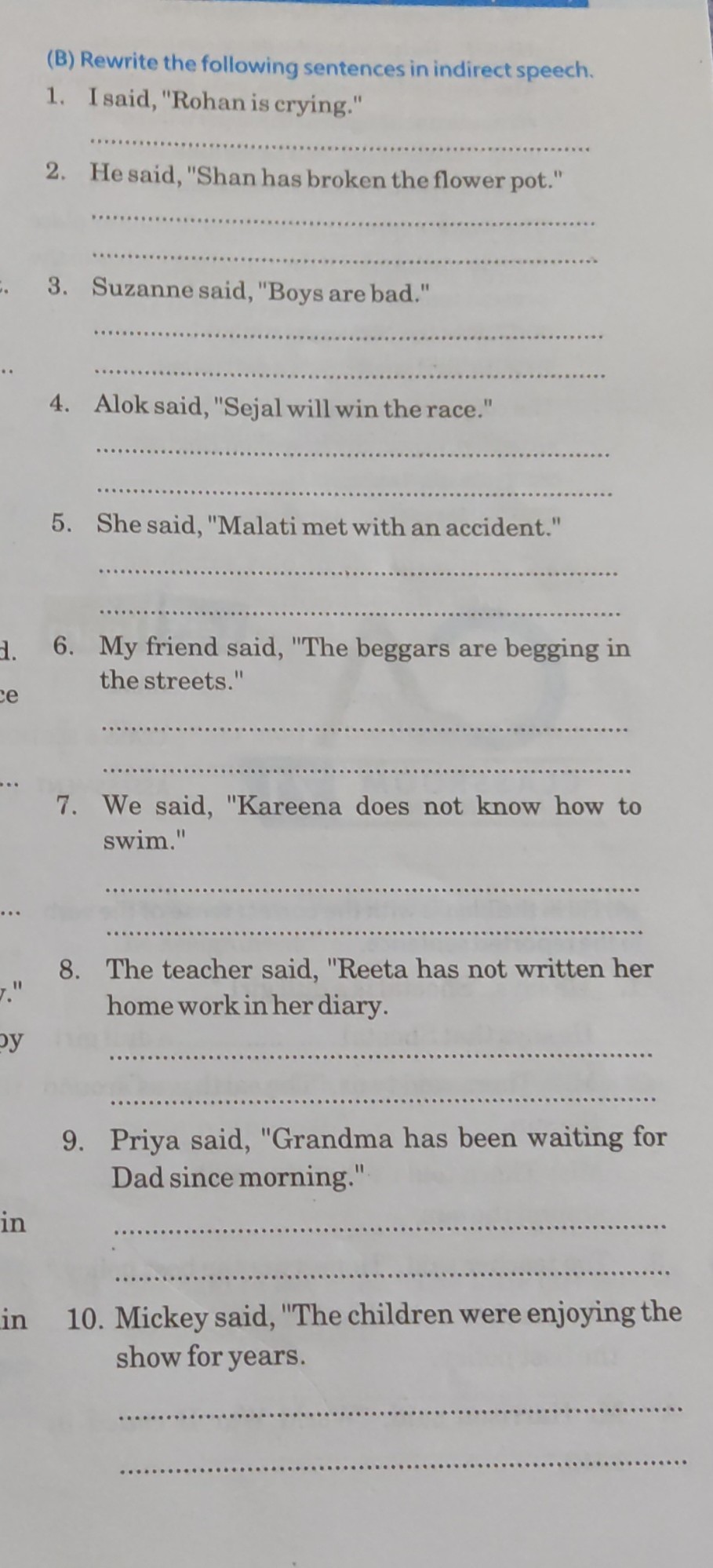Rewrite the following sentences in reported speech | Samokatschool.ru