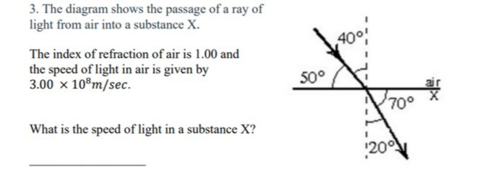 3. The diagram shows the passage of a ray of light from air into a ...