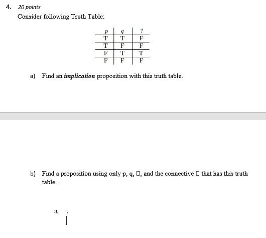 Solved 20 Points Consider Following Truth Table Find An Inplication Propogition With This 5815