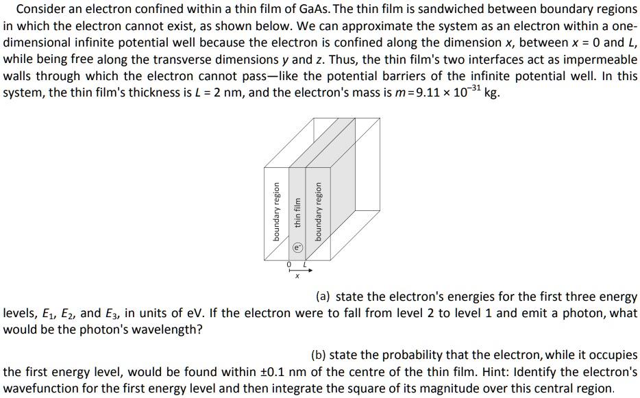 consider an electron confined within a thin film of gaas the thin film ...