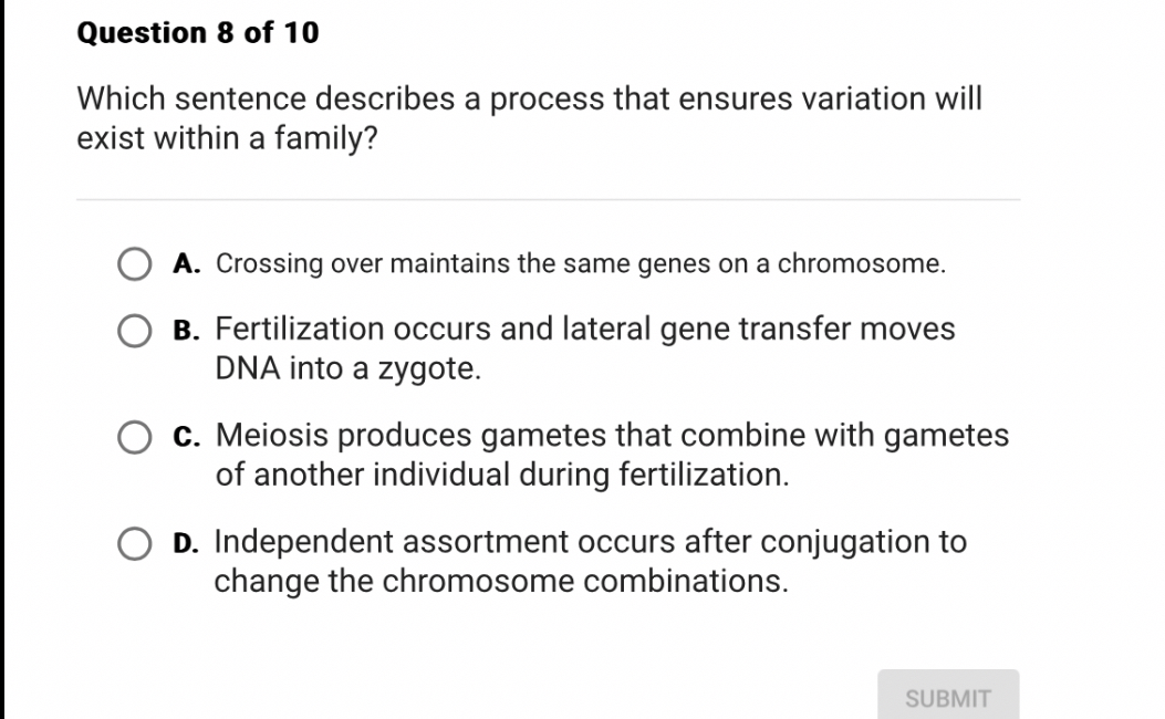 SOLVED Question 8 of 10 Which sentence describes a process that
