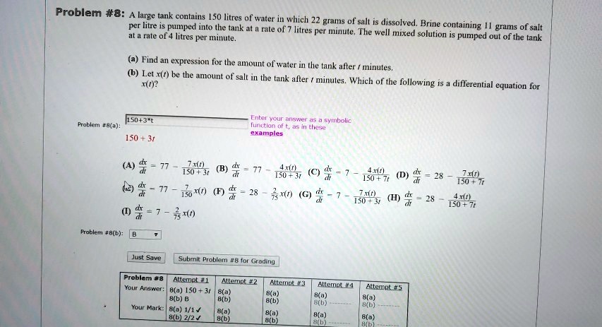 [GET ANSWER] problem 8 a large tank contains 5o litres of water which ...