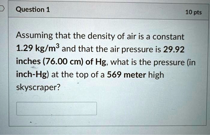 Density of air based on 2025 inches hg