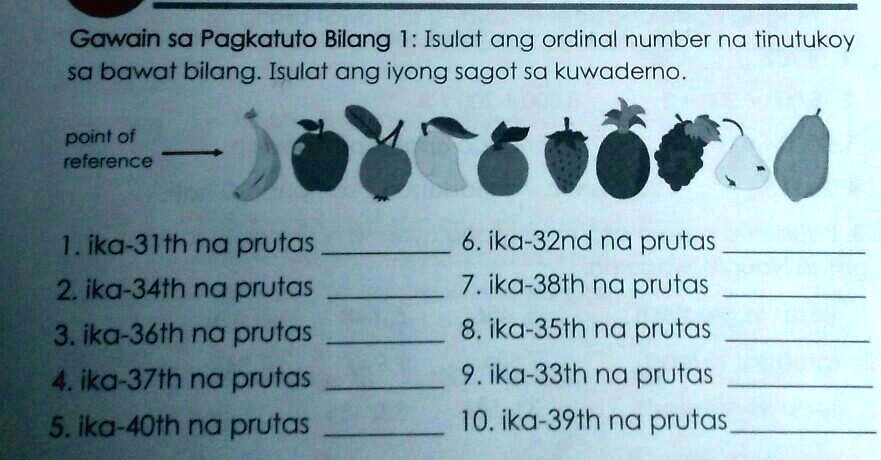 SOLVED: isulat ang ordinal number na tinutukoy sa bawat bilanga Gawain ...