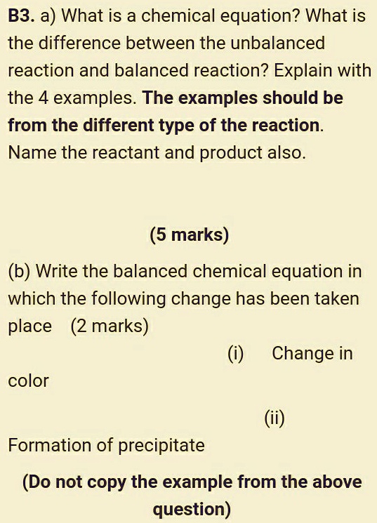 SOLVED: B3. A) What Is A Chemical Equation? What Is The Difference ...