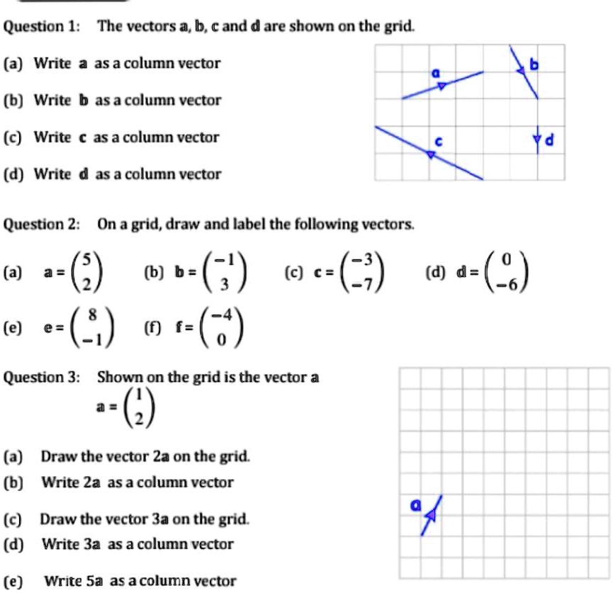 Question On Column Vector SOLVED: Question 1: The vectors a, b € and dare shown on the grid (a ...