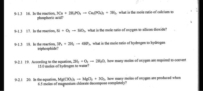 SOLVED: 9-1.3 16. In the reaction, 3Ca 2H;POa phosphoric acid? Ca (PO:h ...