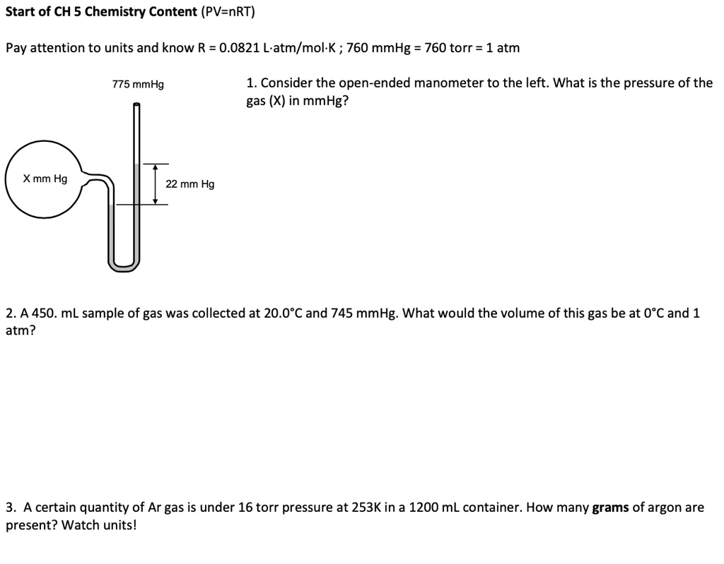 SOLVED Start of CH 5 Chemistry Content (PVnRT) Pay attention to units