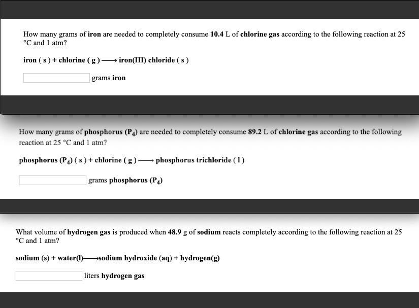 SOLVED How many grams of iron are needed to completely consume 10.4 L
