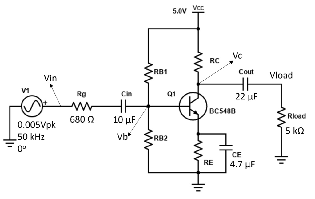 Text: Multisim Consider the BJT common-emitter amplifier in Figure 1 ...