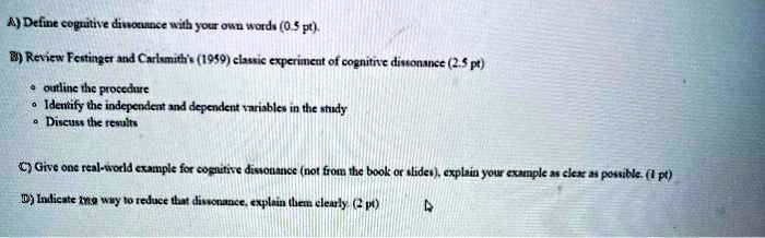 SOLVED Define cognitive dissonance with your own words 0.5 pt