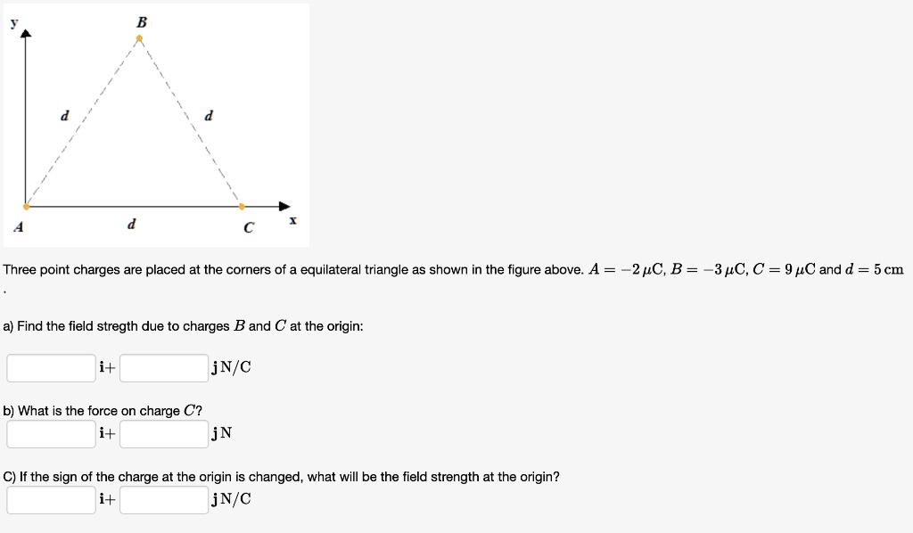 SOLVED: Three point charges are placed at the corners of an equilateral ...