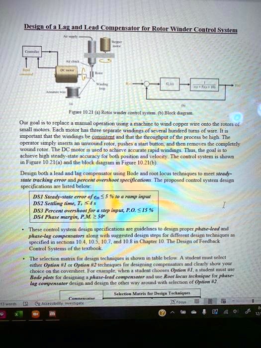 SOLVED: Figure 10.21a: Rotor winder control system. Block diagram Our ...