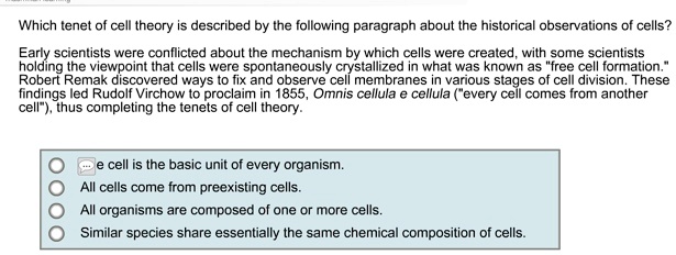 Solved Which Tenet Of Cell Theory Described By The Following Paragraph About The Historical