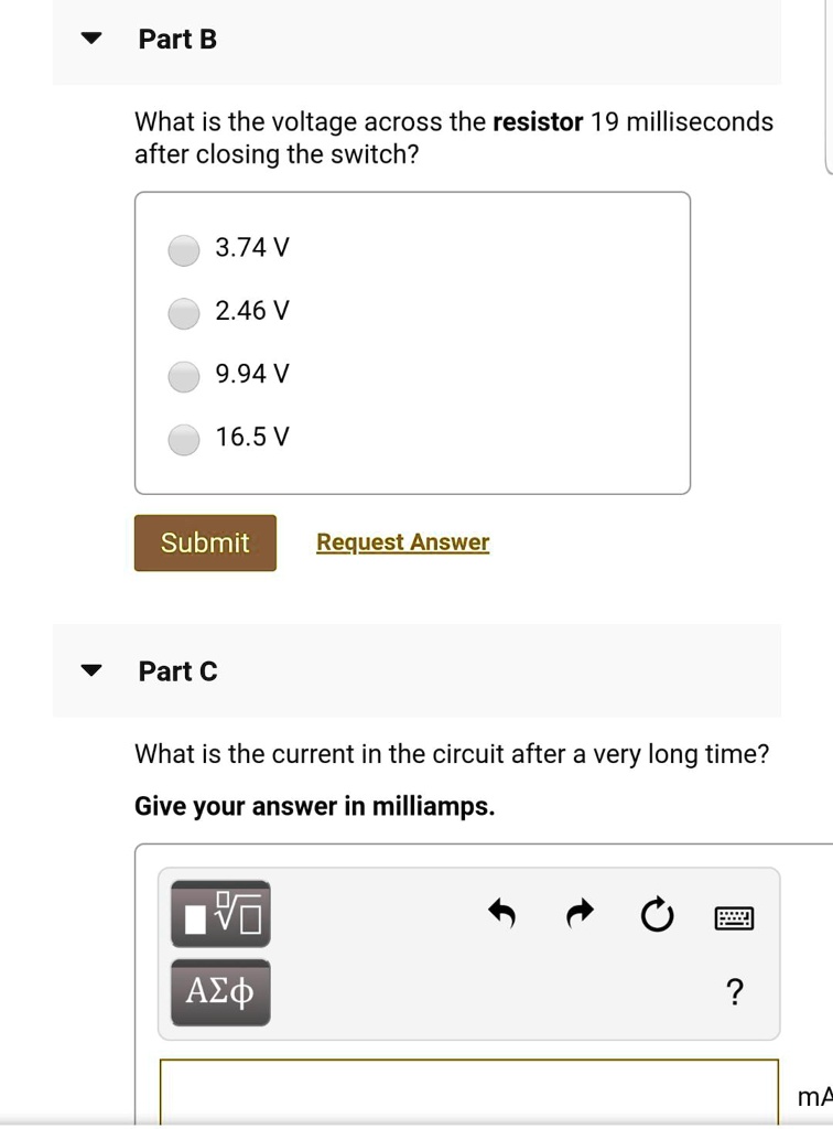SOLVED Part B What is the voltage across the resistor 19 milliseconds