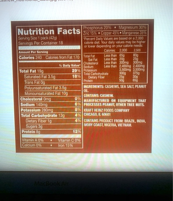 SOLVED Phosphorus 2096 Magnesium 3096 Nutrition Factsh Zinc 1596