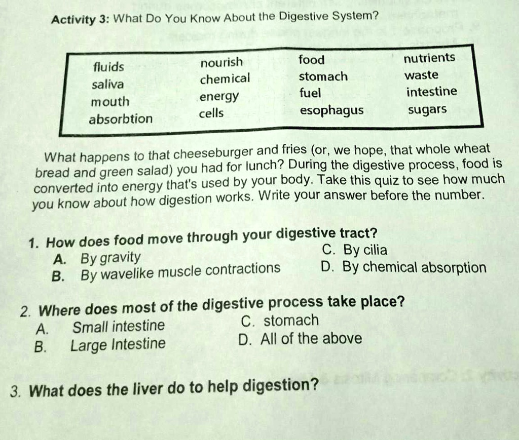 VIDEO solution 1. How does food move through your digestive tract? A