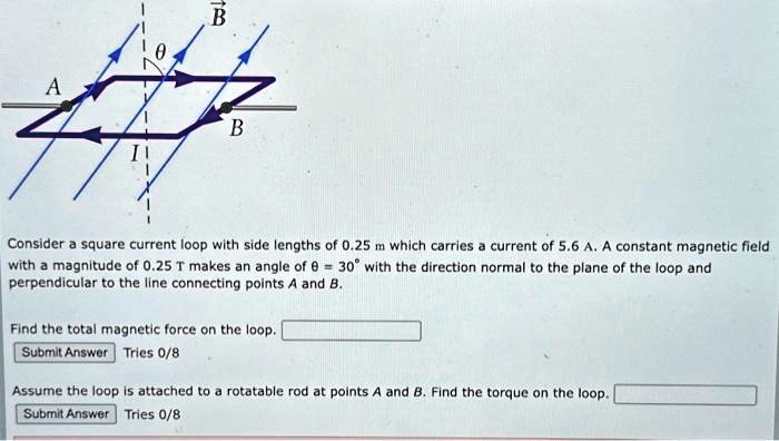 SOLVED: Consider a square current loop with side lengths of 0.25 m ...