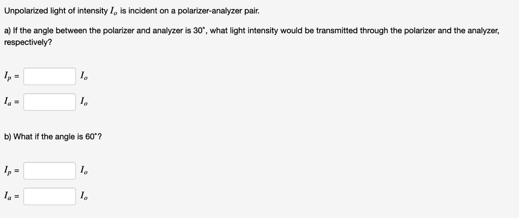 unpolarized light of intensity io is incident on a polarizer analyzer ...