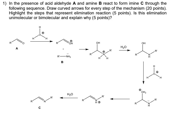 SOLVED: In the presence of acid aldehyde A and amine B react to form ...