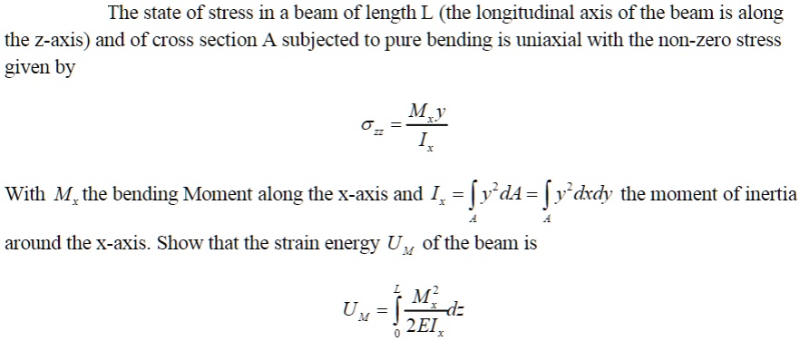 The state of stress in a beam of length L (the longitudinal axis of the ...
