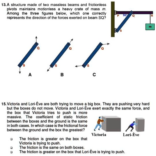 13a structure made of two massless beams and frictionless pivots ...