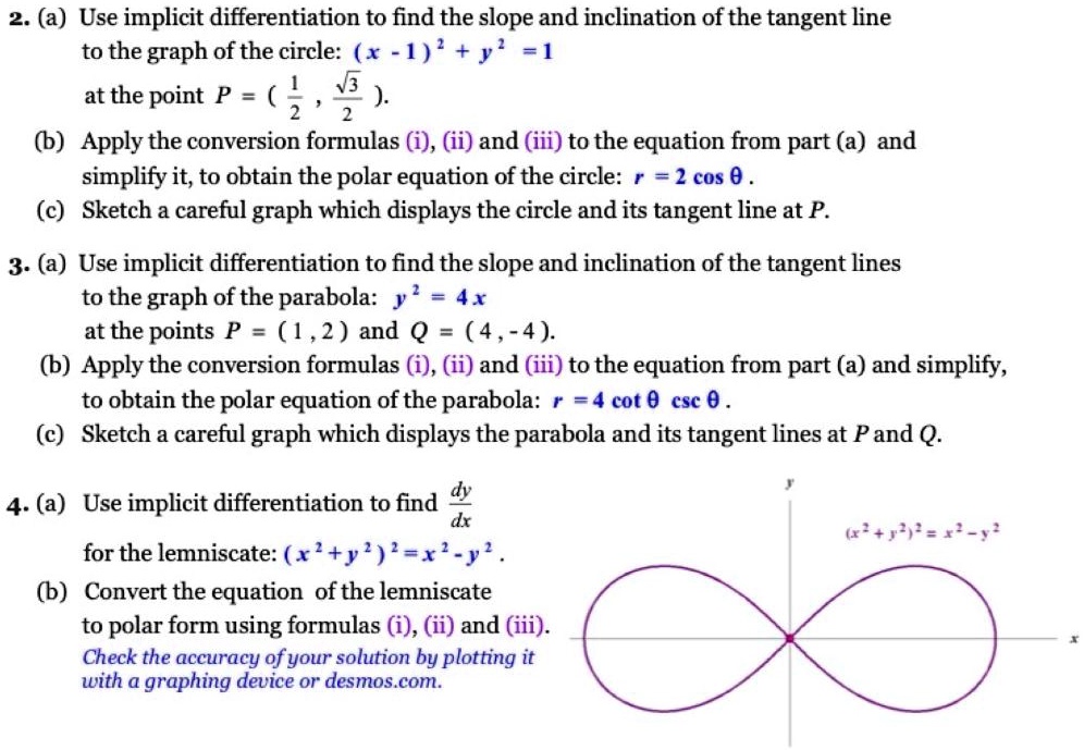 SOLVED: 2. (a) Use implicit differentiation to find the slope and ...