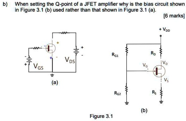 [GET ANSWER] b) When setting the Q-point of a JFET amplifier why is the ...